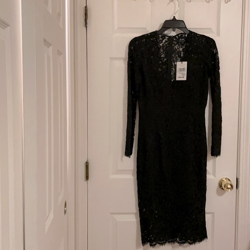 Black Bardot Lace Cocktail MIDI Dress